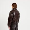 Doudoune cropped similicuir col montant marron fonc&eacute; femme