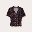 Blouse col V manches courtes noir femme