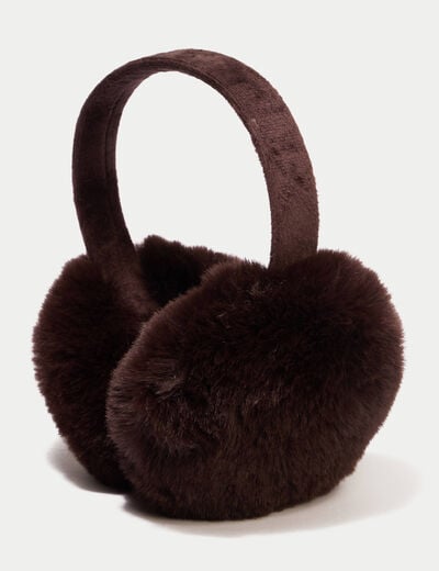 Cache-oreilles fausse fourrure marron fonc&eacute; femme