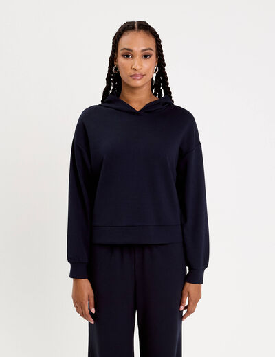 sweat à capuche manches longues bleu marine femme