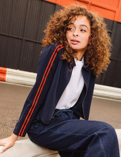 Sweat manches longues zippé bleu marine femme