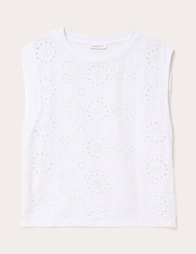 T-shirt sans manches brodé blanc femme