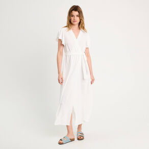robe longue evasee cache coeur ecru femme Robe longue évasée cache-coeur ecru femme