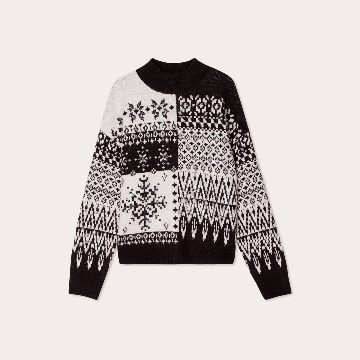 Pull col montant et sequins ecru femme
