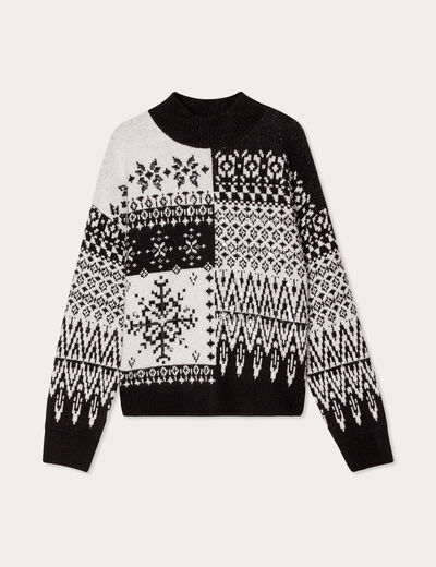 Pull col montant et sequins ecru femme