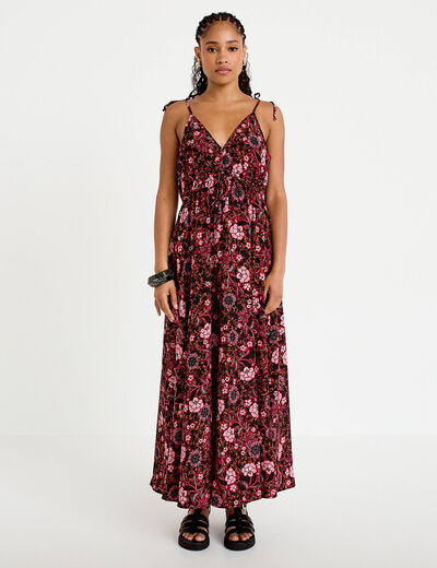 Robe longue &eacute;vas&eacute;e effet satin&eacute;e noir femme