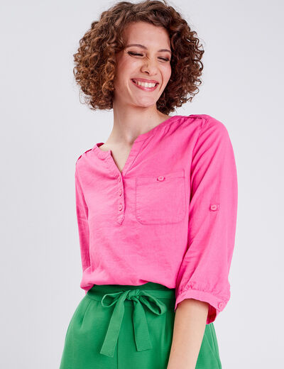 Blouse manches 3/4 rose fluo femme