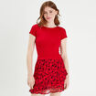 T-shirt manches courtes côtelé rouge femme