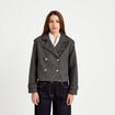 Trench droit court col tailleur gris femme