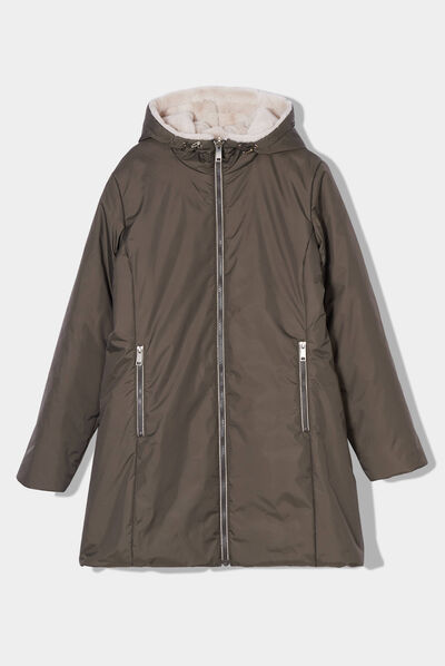 Parka réversible à capuche vert kaki femme