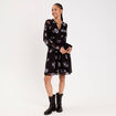 Robe courte &eacute;vas&eacute;e col v manches longues bleu fonc&eacute; femme