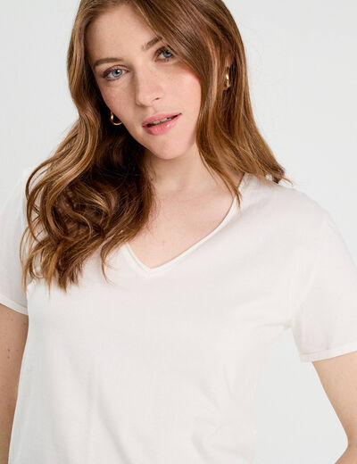 T-shirt col en V ecru femme