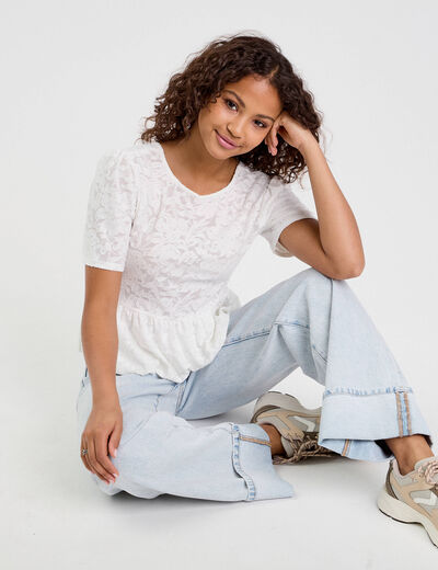 Blouse manches courtes ecru femme