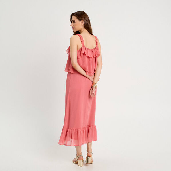 robe longue droite volants rose pastel femme Robe longue droite volants rose pastel femme