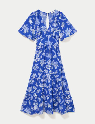 Robe &eacute;vas&eacute;e col v bleu roi femme
