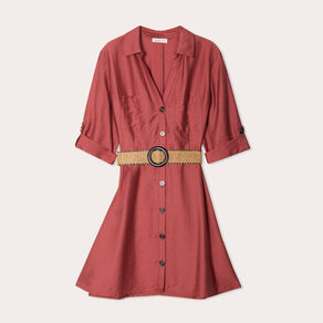 robe chemise trapeze ceinturee vieux rose femme Robe chemise trapèze ceinturée vieux rose femme