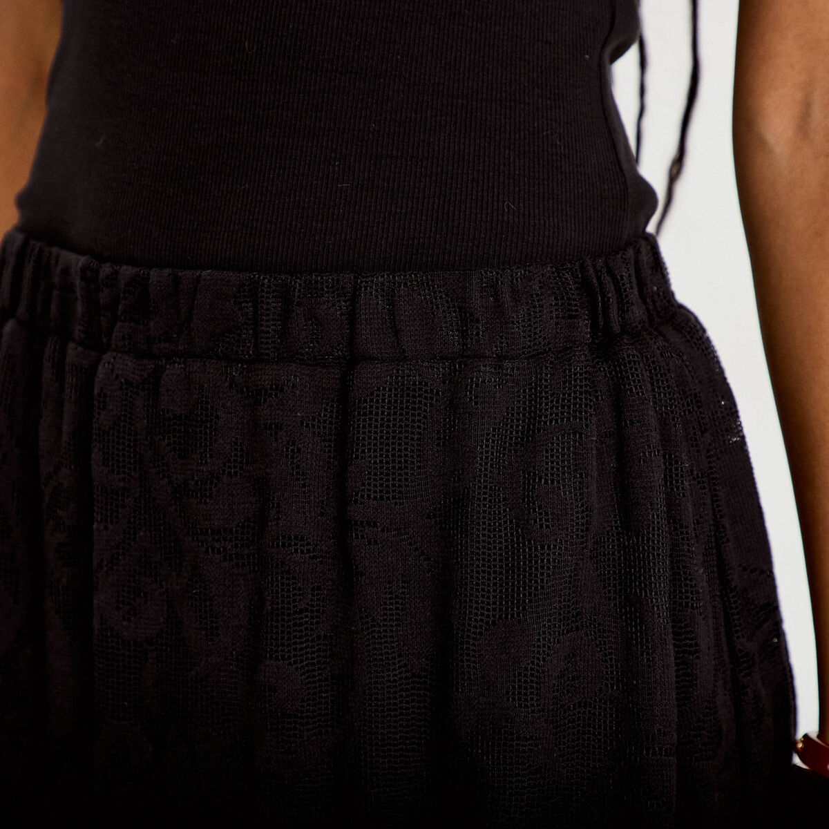 Jupe &eacute;vas&eacute;e longueur 3/4 dentelle noir femme