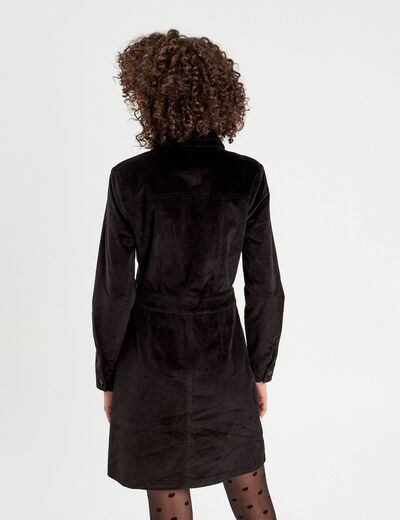 Robe trapèze velours zippée noir femme
