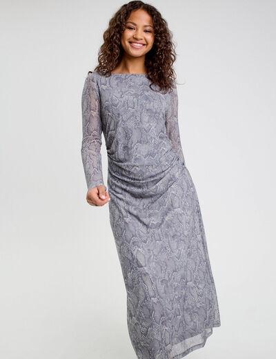Robe longue ajustée fronces bleu gris femme