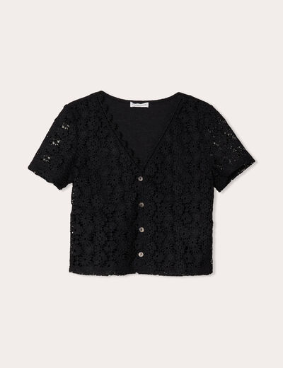 Gilet macramé boutonné noir femme