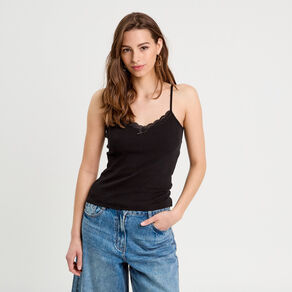 debardeur details dentelle noir femme Débardeur détails dentelle noir femme