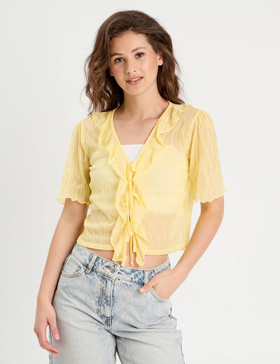 Blouse nouée avec volants jaune clair femme