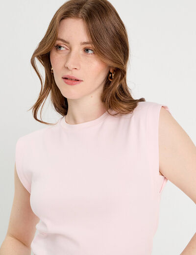 T-shirt col rond sans manches rose clair femme