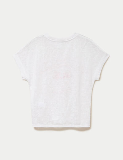 T-shirt droit cropped manches courtes ecru femme