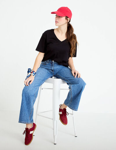 T-shirt col v manches courtes noir femme