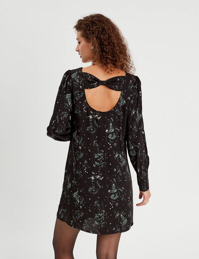 Robe droite détail noeud dos noir femme