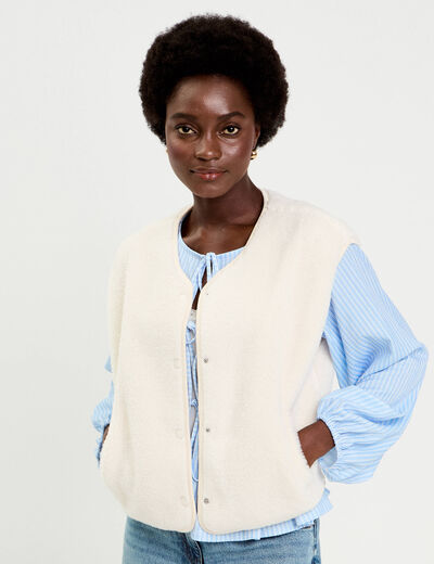 Gilet sans manches effet polaire ecru femme