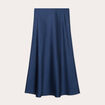 Jupe longue trapèze satin bleu marine femme