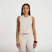 Top droit sans manches pliss&eacute; col rond creme femme