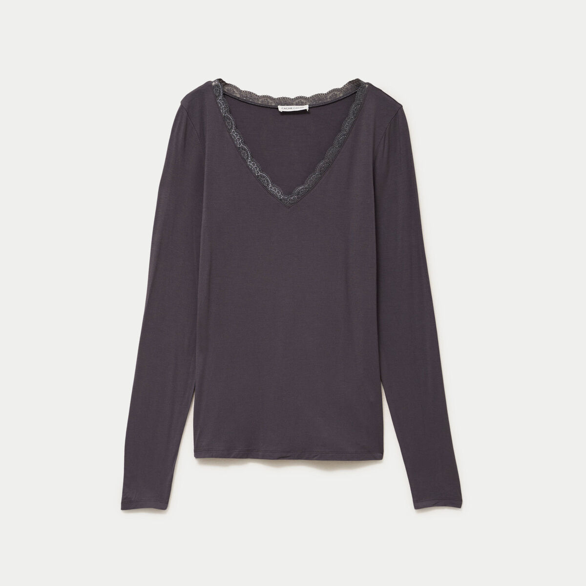 T-shirt manches longues gris fonc&eacute; femme