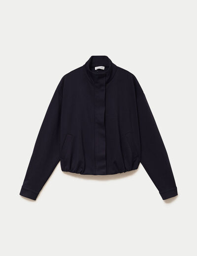 Veste cropped bas resserr&eacute; bleu marine femme