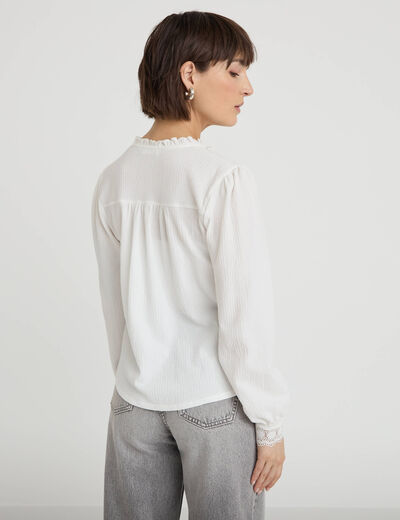 Blouse maille relief&eacute;e blanc femme