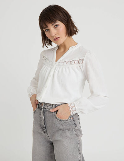 Blouse maille relief&eacute;e blanc femme