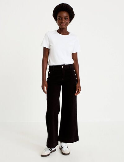 Jean wide leg cropped taille haute denim noir femme