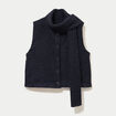 Veste droite sans manches col am&eacute;ricain bleu marine femme