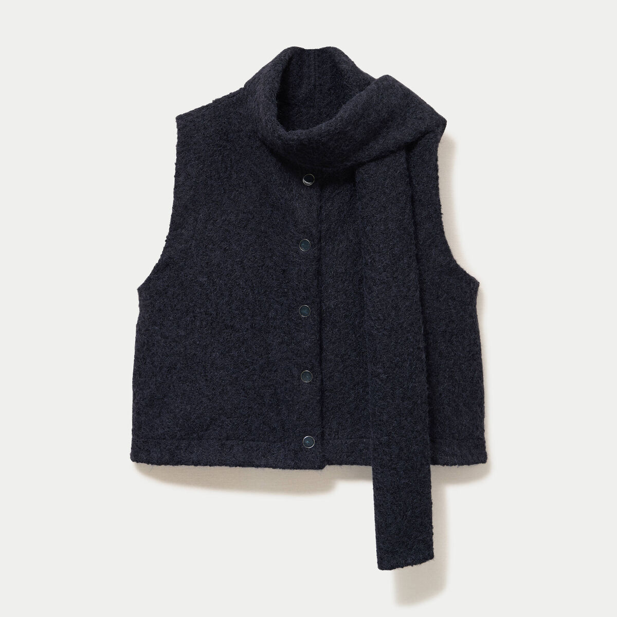 Veste droite sans manches col am&eacute;ricain bleu marine femme