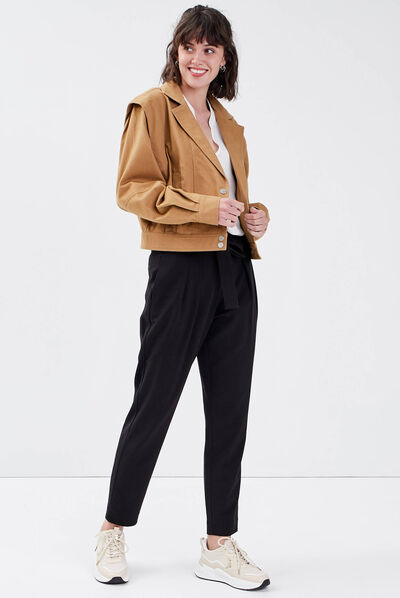 Pantalon paperbag noir femme