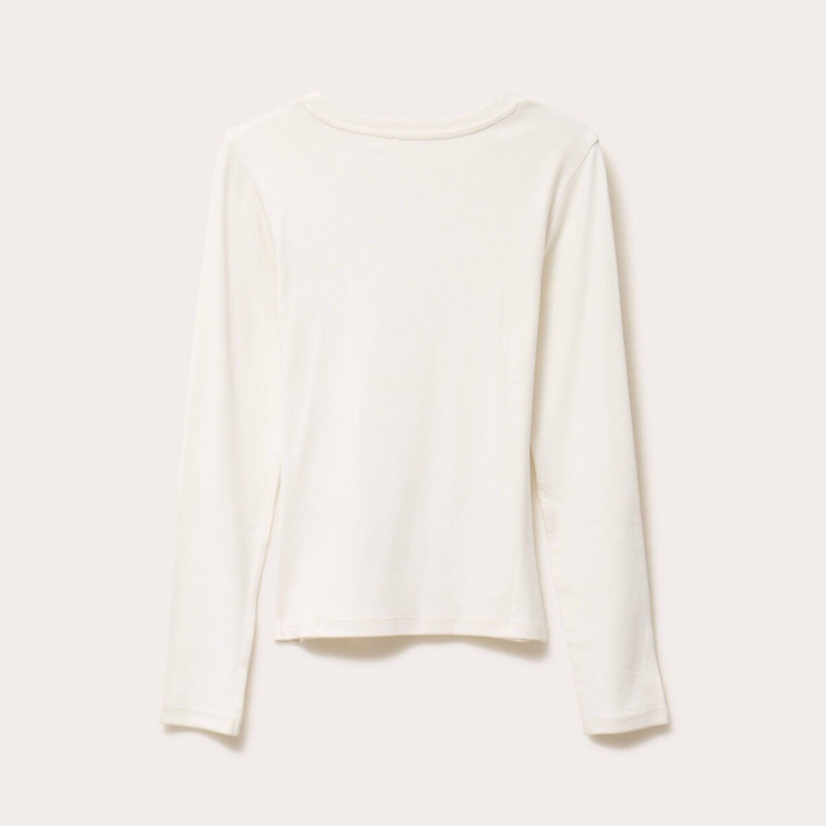 T-shirt cintr&eacute; col rond manches longues ecru femme