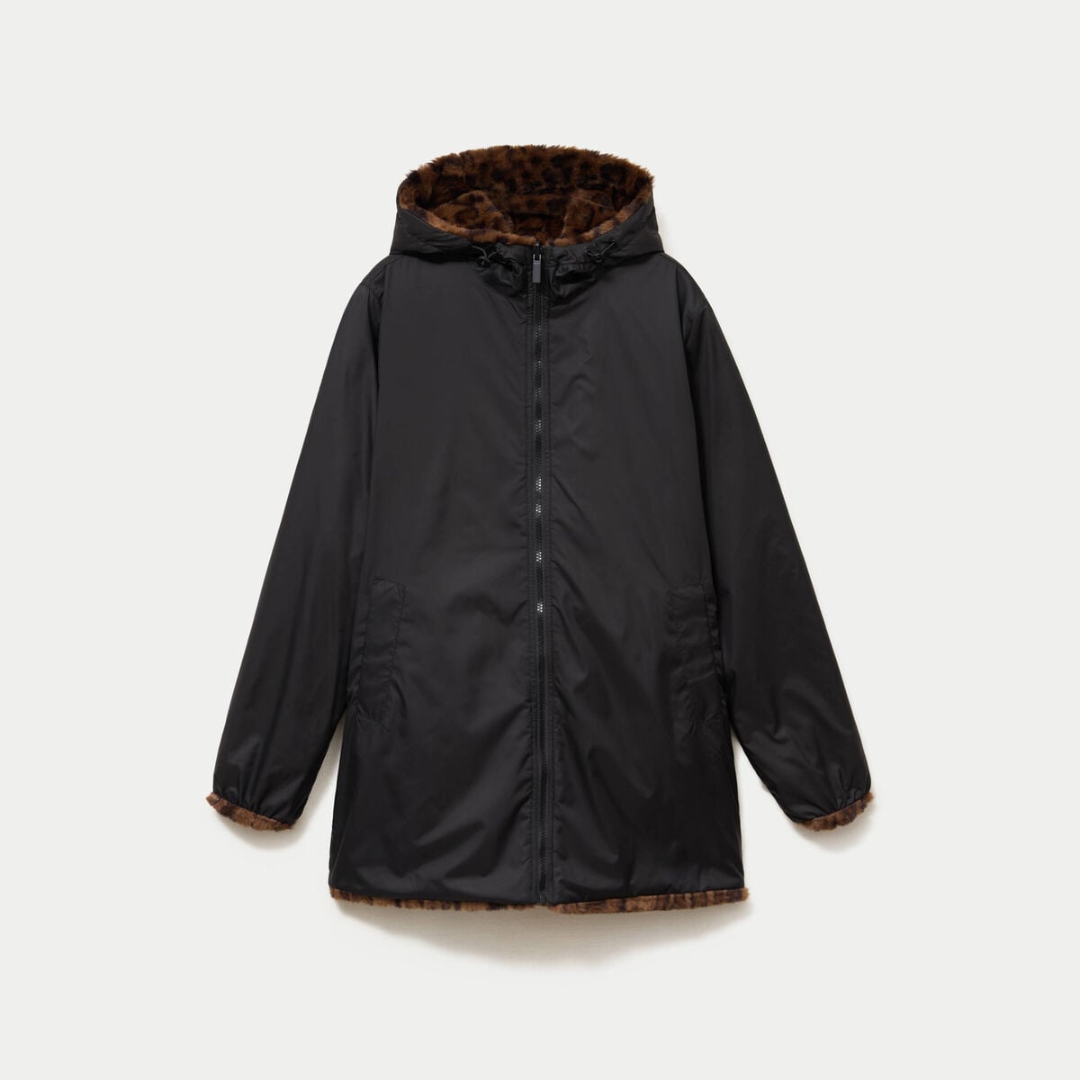 Parka r&eacute;versible 3/4 &agrave; capuche noir femme