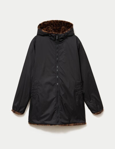 Parka r&eacute;versible 3/4 &agrave; capuche noir femme