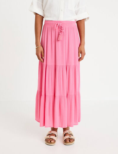 Jupe longue pliss&eacute;e &eacute;vas&eacute;e rose vif femme