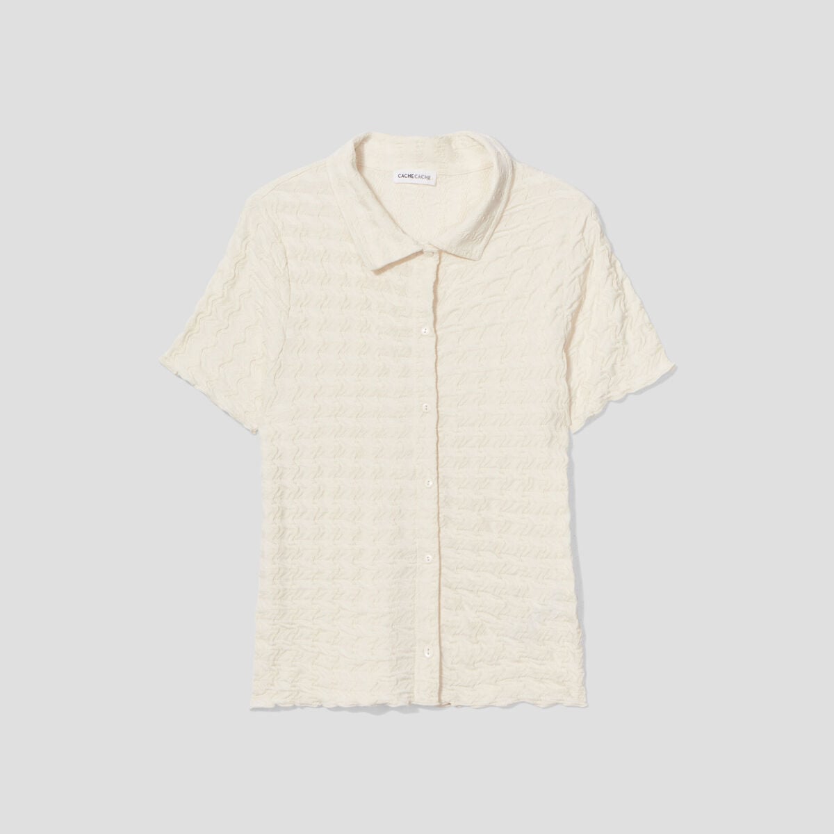 Blouse manches courtes gaufr&eacute; ecru femme