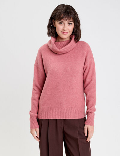 Pull avec col roul&eacute; rose femme