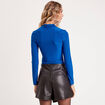 Blouse satin drapé bleu electrique femme