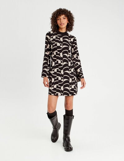 Robe pull évasée col montant blanc femme