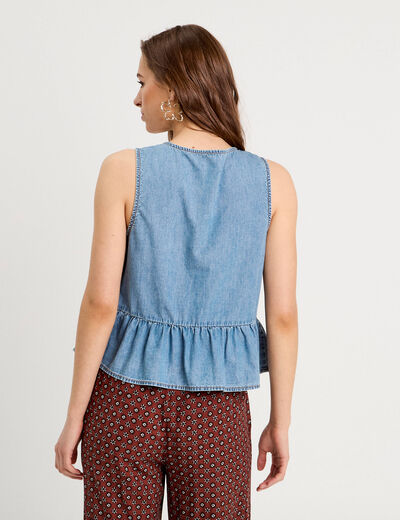 Blouse nouée en jean denim bleach femme